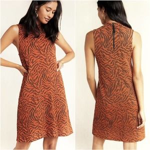 ANTHROPOLOGIE Brigitte Jacquard Orange Tiger Knit Shift Dress Animal Print XSP